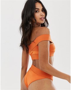 Оранжевый бикини топ с открытыми плечами и бандажной отделкой Prettylittlething