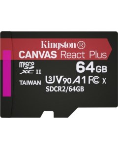 Флеш карта microSDXC 64Gb microSDXC UHS II Class U3 V30 A2 чтение 285Мб с запись 165Мб с с адаптером Kingston
