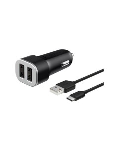 Автомобильное зарядное устройство 2 4A универсальное кабель USB Type C черный 11284 Deppa
