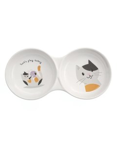 Миска для кошек двойная белая керамика Petmax