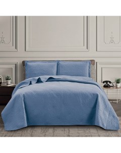Текстиль для спальни евростандарт покрывало 230х250 см 2 наволочки 50х70 см Астра серо голубые Silvano