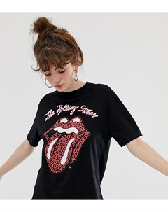 Черная футболка с принтом Rolling Stones Pull & bear