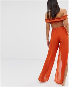Оранжевые пляжные брюки с разрезами Boohoo