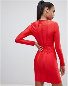 Красное облегающее платье мини с сетчатой отделкой Prettylittlething