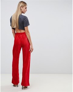 Красные бархатные брюки с широкими штанинами и плиссировкой Prettylittlething