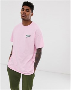 Розовая oversize футболка с надписью NYC Boohooman