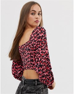 Розовая блузка с квадратным вырезом и леопардовым принтом Pull & bear