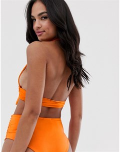 Ярко оранжевые плавки бикини с узлом спереди Prettylittlething