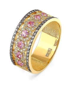 Кольцо с розовыми сапфирами и бриллиантами из жёлтого золота Kabarovsky