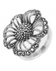 Кольцо Цветок с марказитами из серебра Юк марказит