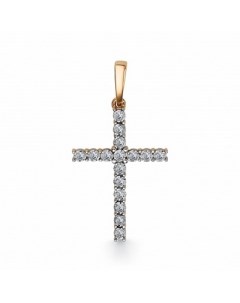 Крестик с 16 бриллиантами из красного золота Костромская ювелирная фабрика "алькор"