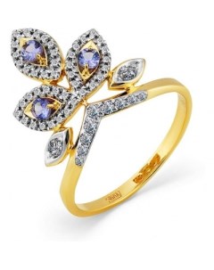 Кольцо с бриллиантами и танзанитами из жёлтого золота Мастер бриллиант