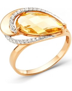 Кольцо с цитрином и фианитами из красного золота Юз гранат