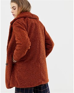 Пальто из искусственного меха цвета ржавчины с плюшевой текстурой Pull & bear