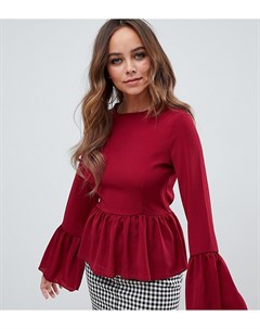 Бордовая блузка с баской и поясом Prettylittlething