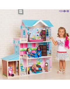 Деревянный кукольный домик Беатрис Гранд с мебелью и гаражом 11 предметов Paremo