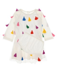 Белое платье с разноцветными кисточками детское Stella mccartney