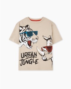Бежевая футболка с принтом Urban Jungle для мальчика Gloria jeans
