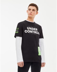Черная футболка с принтом Under control для мальчика Gloria jeans