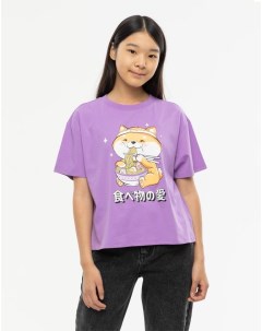 Фиолетовая футболка oversize с аниме принтом для девочки Gloria jeans