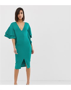 Зеленое платье миди с оборками на рукавах Lavish alice