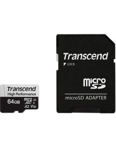 Карта памяти MicroSDXC 64GB Class10 UHS I U3 A2 330S адаптером TS64GUSD330S Transcend