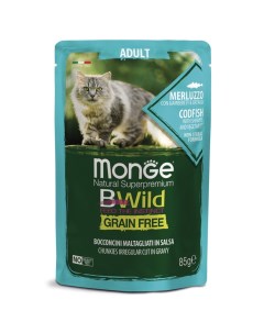 Корм для кошек Cat BWild Grain Free треска с креветками и овощами пауч 85г Monge