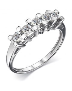 Кольцо с 5 бриллиантами из белого золота Костромская ювелирная фабрика "алькор"