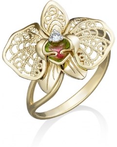 Кольцо с эмалью и фианитами из жёлтого золота Platina jewelry