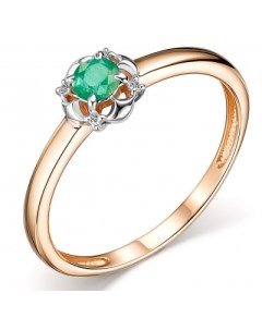 Кольцо с изумрудом и бриллиантами из красного золота Костромская ювелирная фабрика "алькор"
