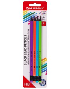 Набор карандашей чернографитных Ultra Color 4 шт HB с ластиком пластиковые 181709 Brauberg