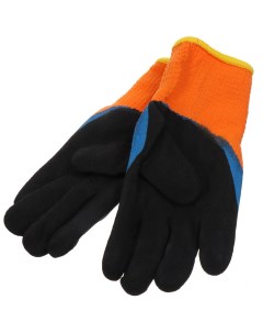 Перчатки акрил вспененный латексный облив черная основа оранжевый желтые с усиленным пальцем начес Фабрика перчаток