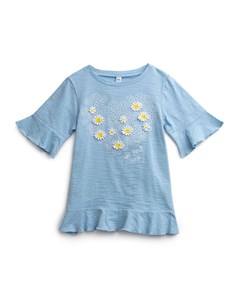 Голубая удлиненная футболка с ромашками для девочки Playtoday tween