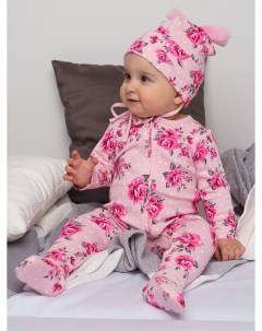 Комплект детский трикотажный боди полукомбинезон шапочка для девочки Playtoday newborn-baby