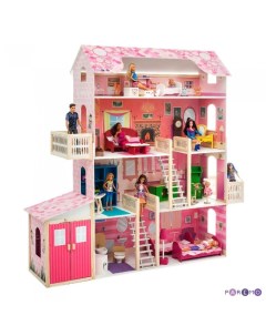 Деревянный кукольный домик Нежность с гаражом и мебелью 28 предметов Paremo