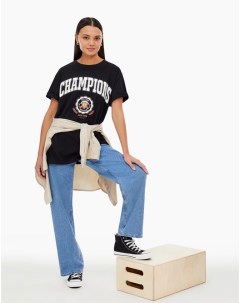 Чёрная футболка superoversize с принтом Champions Gloria jeans