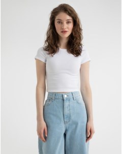 Белый базовый кроп топ в рубчик Gloria jeans