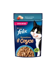 Влажный корм Sensations для взрослых кошек с треской в соусе с томатами 75 гр Felix