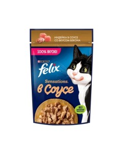 Влажный корм Sensations для взрослых кошек с индейкой в соусе со вкусом бекона 75 гр Felix