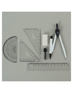 Циркуль металлический в пластиковом пенале с механическим карандашом грифелями ластиком линейкой 2 т Кнр