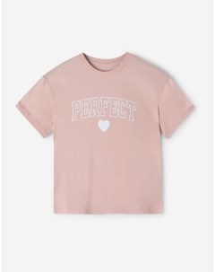 Розовая футболка superoversize с принтом Perfect для девочки Gloria jeans