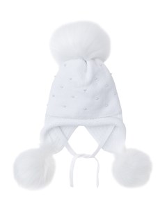 Белая утепленная шапка с меховым помпоном для девочки Playtoday tween