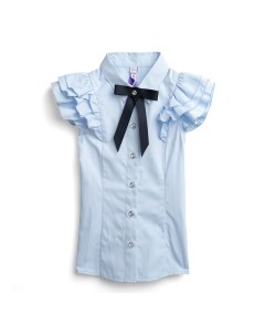 Голубая блузка с бантом и коротким рукавом для девочки School by playtoday
