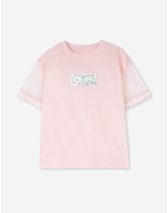 Светло розовая футболка oversize с сетчатыми рукавами для девочки Gloria jeans