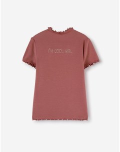 Тёмно розовая футболка с вышивкой и воротником стойкой для девочки Gloria jeans