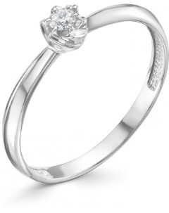 Кольцо с 1 бриллиантом из белого золота Костромская ювелирная фабрика "алькор"