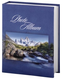 Фотоальбом на 200 фотографий 10х15 см твердая обложка Горный пейзаж синий Brauberg