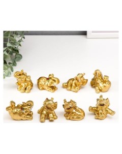 Сувенир полистоун Золотой слонёнок с цветочком набор 8 шт 5 5х4х4 см Nnb