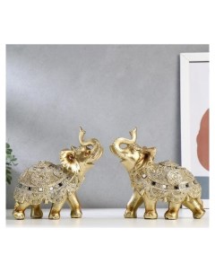 Сувенир полистоун Золотой слон с попоной из бисера с колокольчиками 15х14 5х7 7 см Nnb