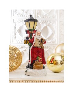 Фигурка декоративная Дед Мороз под фонарем со светодиодной подсветкой Лючия